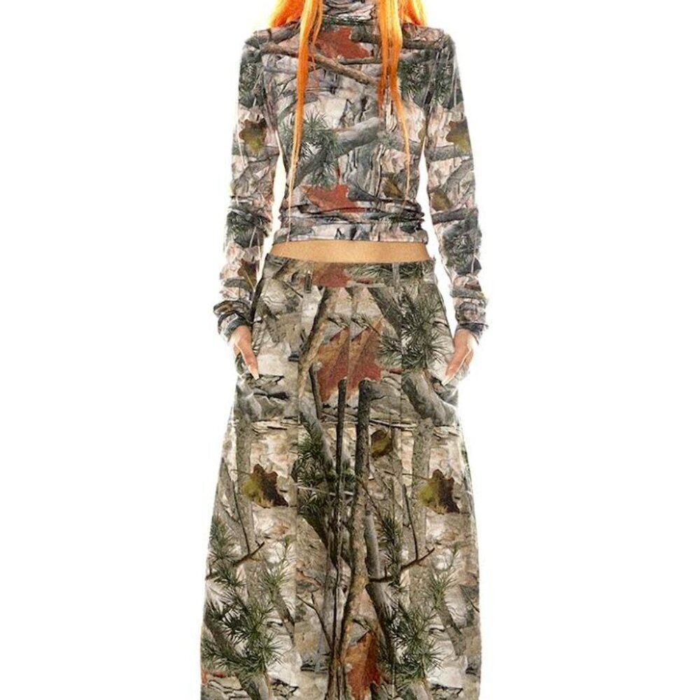 Basic Pleasure Mode Hunter Camo Denim Midi Skirt Front & Back Pockets - Picture 16 of 16